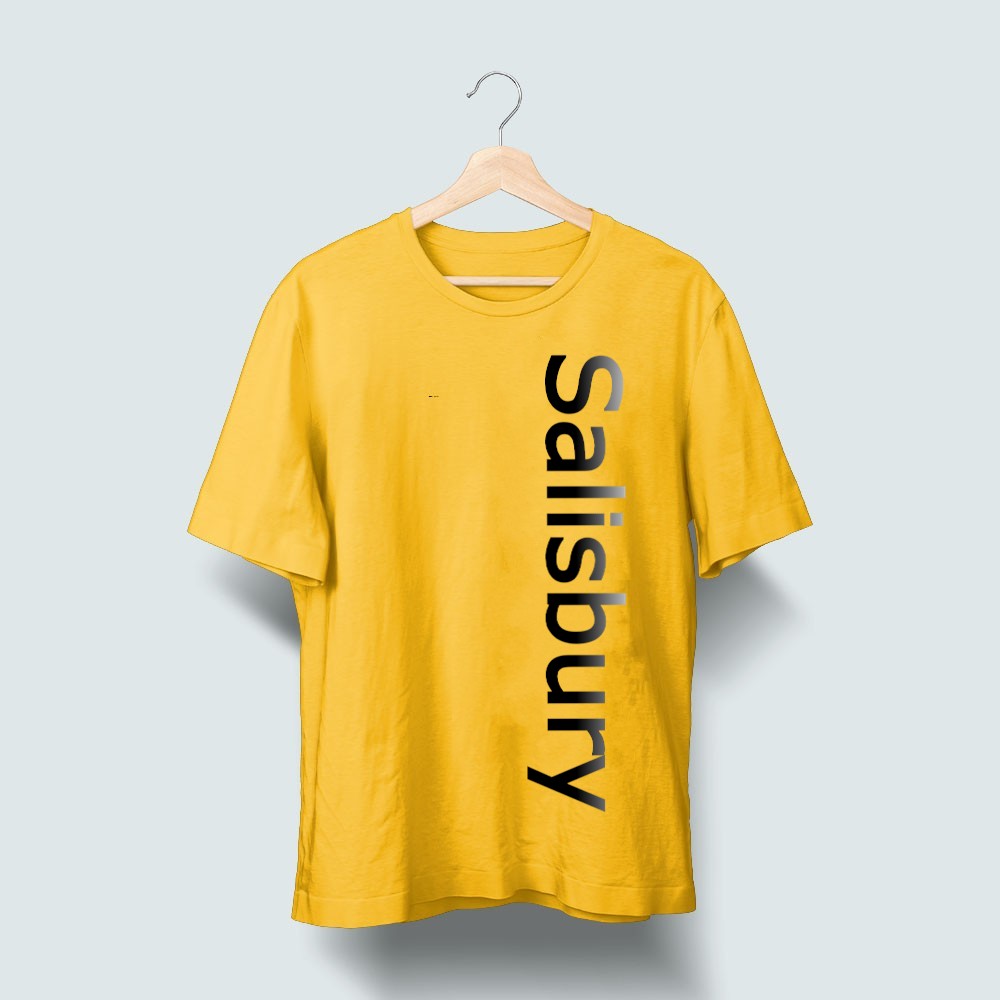 Yellow T-shirt with Salisbury printed on it