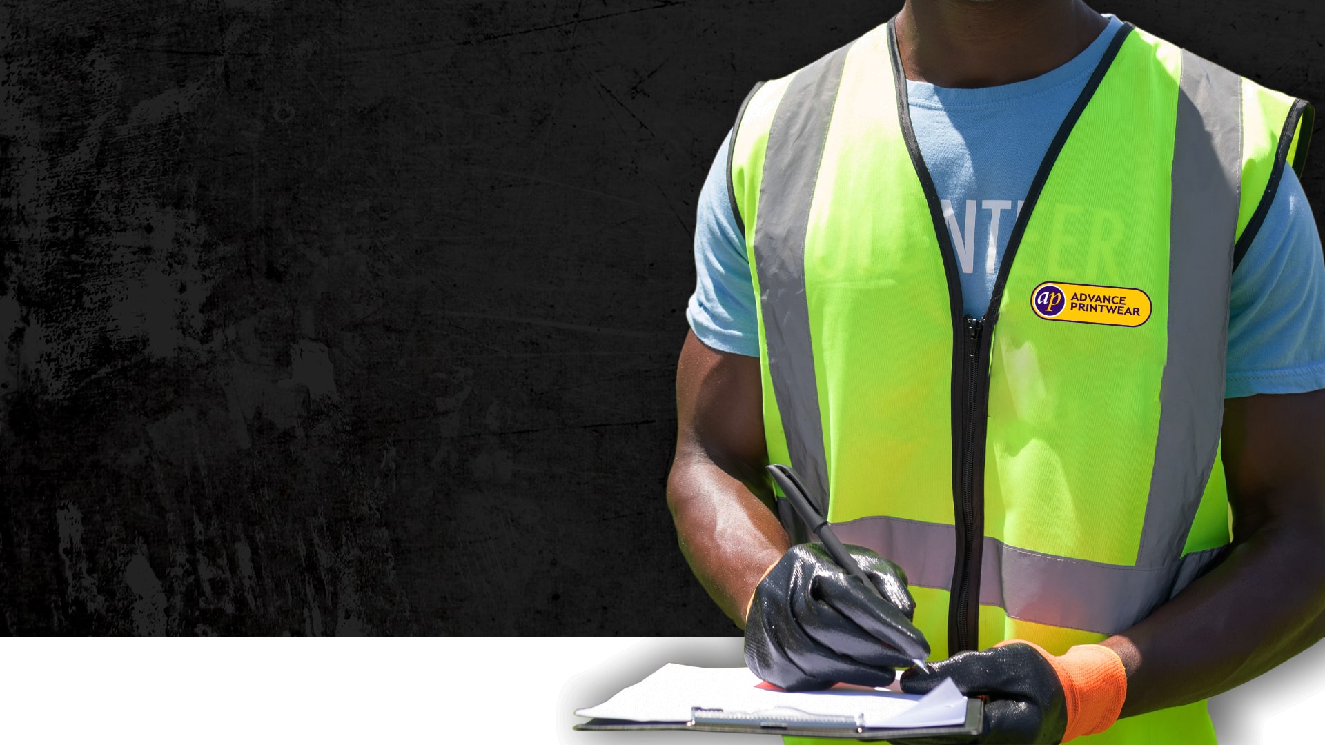 Man wearing and Advance Printwear hi vi vest